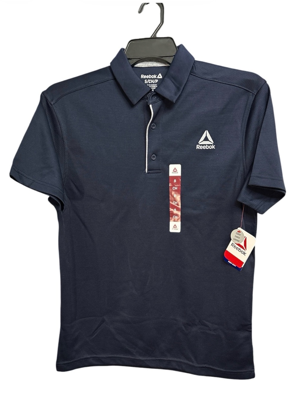 ✔️Reebok Men’s Performance Polo Shirt Navy Blue Short Sleeve Golf Top
